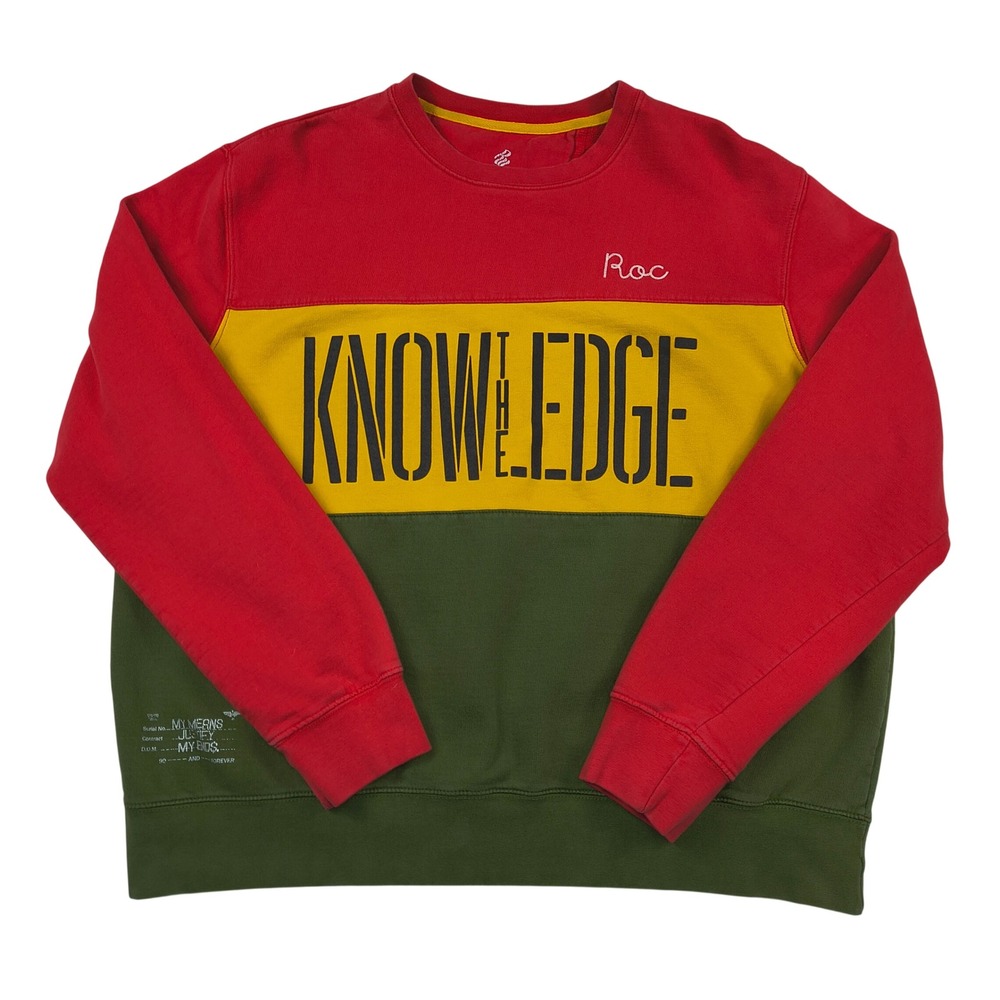 Rocawear Mens 2XL Knowledge Graphic Sweatshirt Rasta Colorblock Red Yellow Green